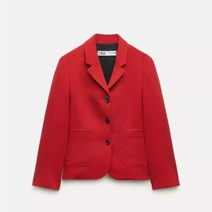 Zara Bright Red Single-Breasted Women's Blazer